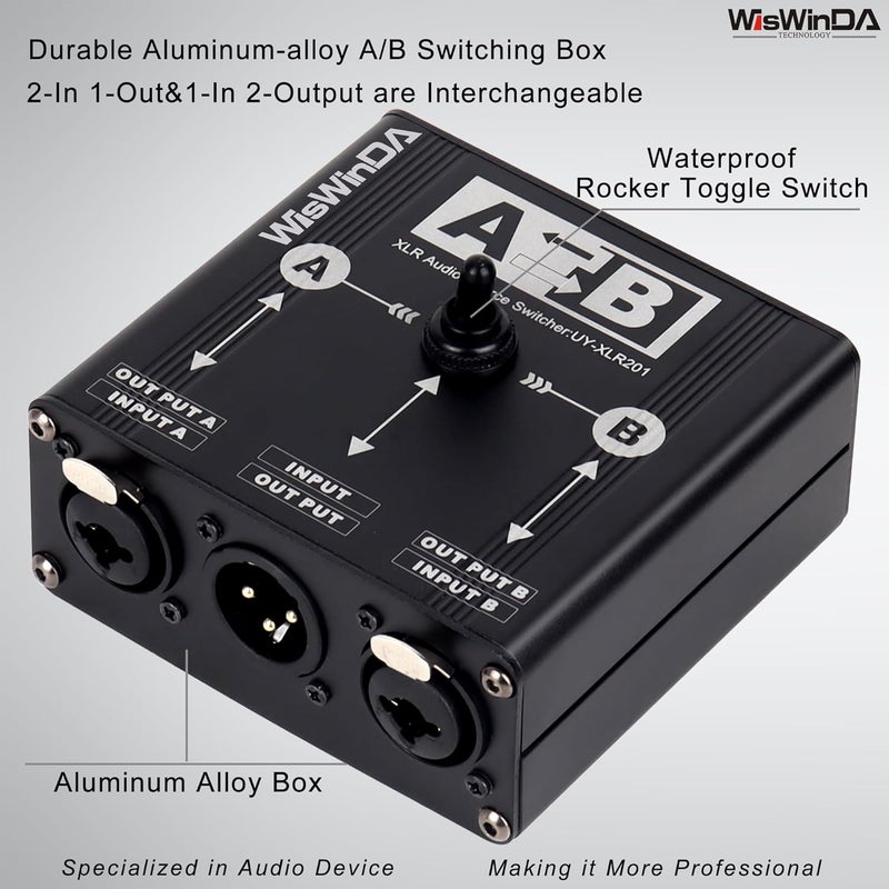 WisWinDa Pro XLR TS/TRS Passive A/B Switch Box Passive Full-Duplex Operation Design Balanced Stereo Audio Switcher No Loss Switching Aluminum Shell(XLR A/B Swtich Box (M-2F)) - Image 3